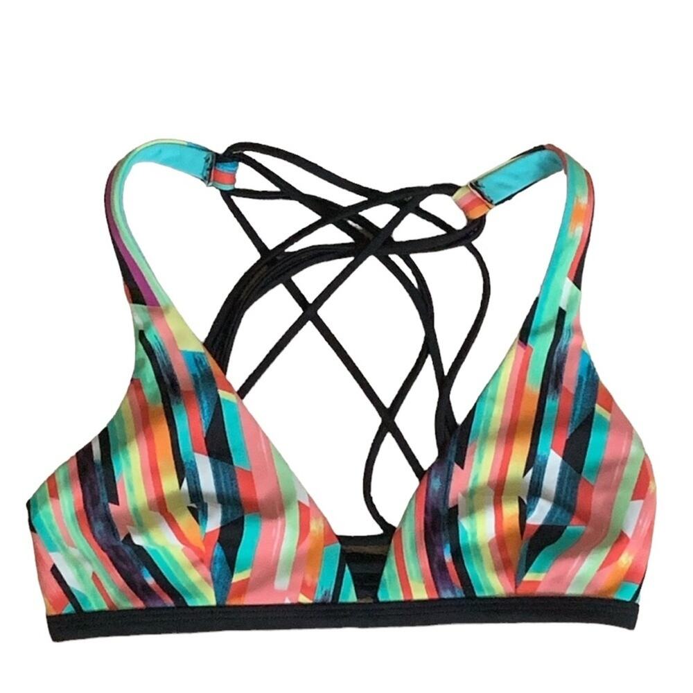 Bikini Swim Top Strappy Cross Bright Back Multi Color SZ XS